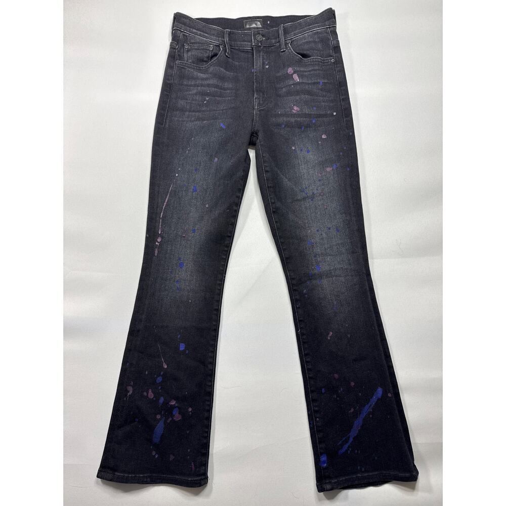 Mother Denim Women's The Insider Ankle Fray Paint Splatter Black Jeans - 27x27